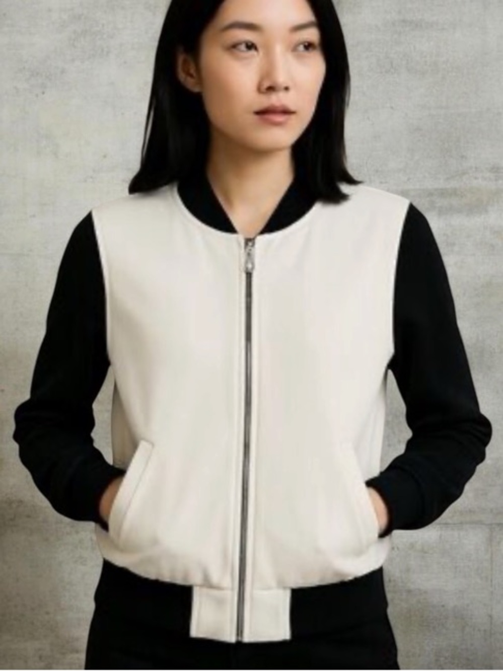 NWOT Babaton Black and White Cream Colorblock Bomber Jacket Size L